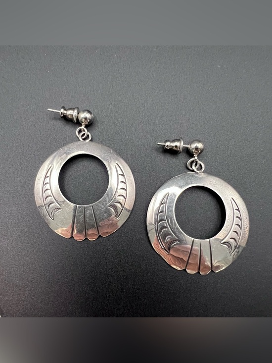 Native American Jewelry - Native American Sterling Silver Hoops